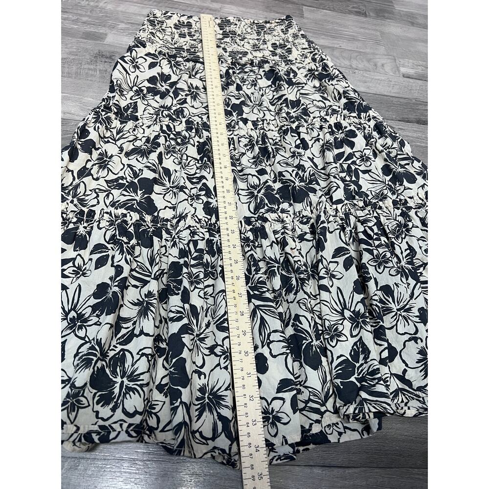 American Eagle Boho Floral Smocked Tiered Maxi Skirt Women M Black Cream - Picture 6 of 7